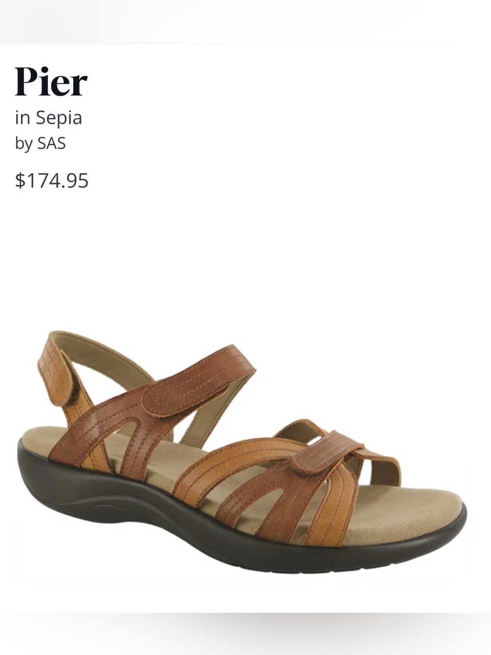 Women's Pier Sepia Leather Colorway Strap 9.5M Sandal. 3878